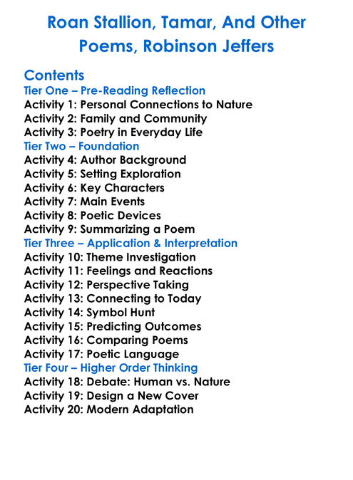 Roan Stallion Tamar And Other Poems Robinson Jeffers Worksheet Activity Booklet