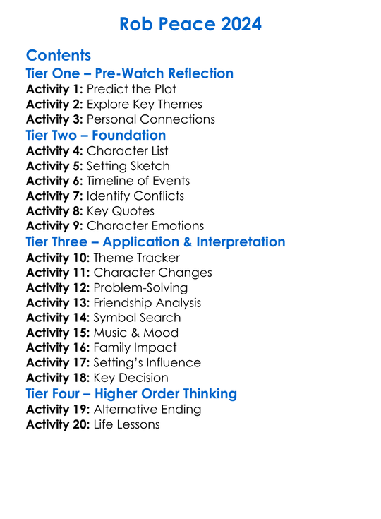 Rob Peace 2024 Worksheet Activity Booklet