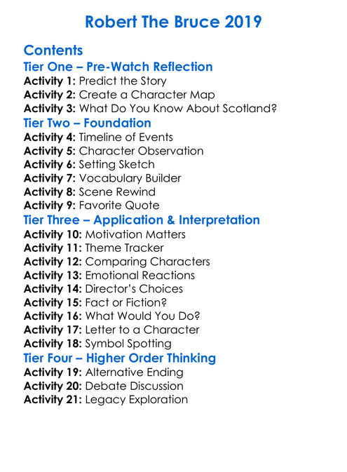 Robert The Bruce 2019 Worksheet Activity Booklet