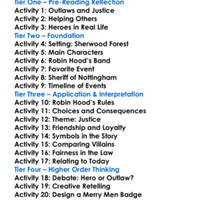 Robin Hood Howard Pyle Worksheet Activity Booklet