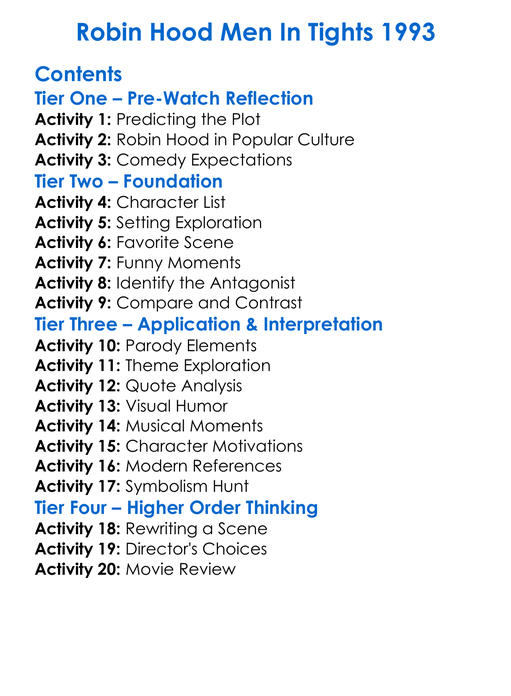 Robin Hood Men In Tights 1993 Worksheet Activity Booklet