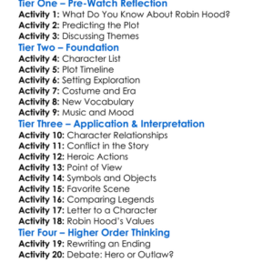 Robin Hood Prince Of Thieves 1991 Worksheet Activity Booklet