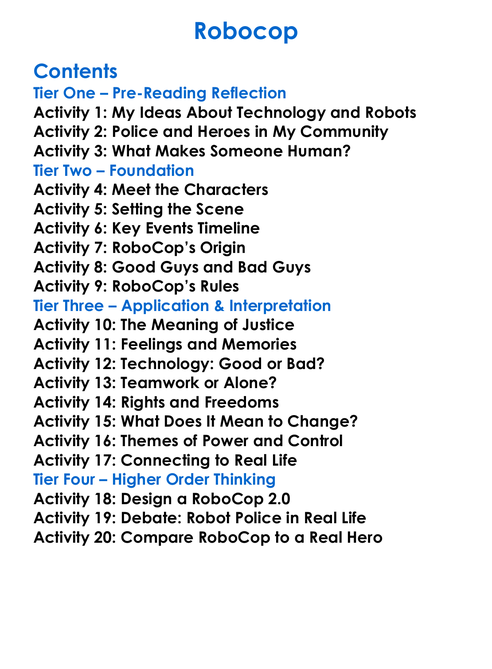 Robocop Worksheet Activity Booklet