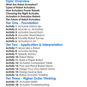 Robot Actuators Worksheet Activity Booklet