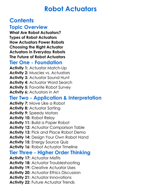 Robot Actuators Worksheet Activity Booklet
