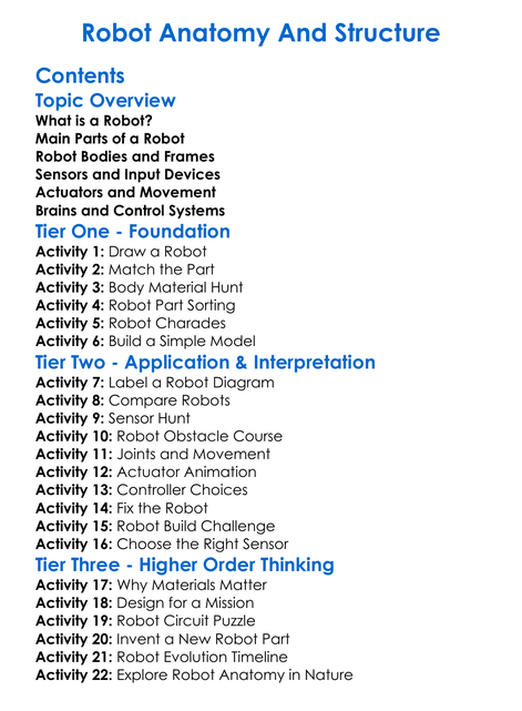 Robot Anatomy And Structure Worksheet Activity Booklet