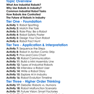 Robot Applications In Industry Worksheet Activity Booklet
