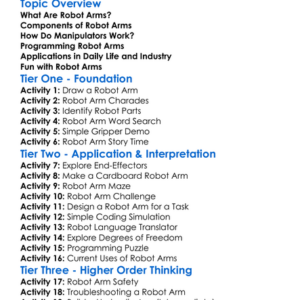 Robot Arms And Manipulators Worksheet Activity Booklet