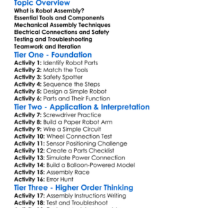 Robot Assembly Techniques Worksheet Activity Booklet