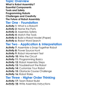 Robot Assembly Worksheet Activity Booklet