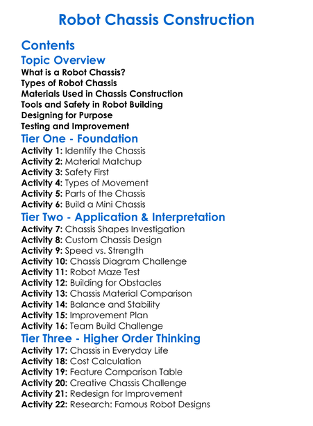 Robot Chassis Construction Worksheet Activity Booklet
