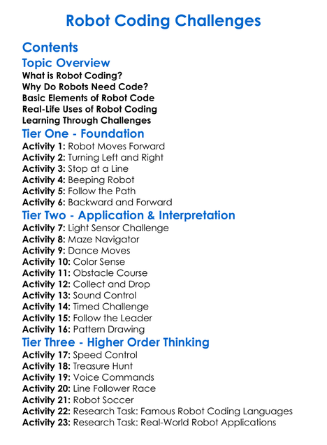 Robot Coding Challenges Worksheet Activity Booklet
