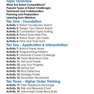 Robot Competitions Preparation Worksheet Activity Booklet