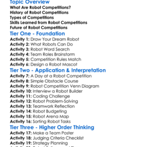 Robot Competitions Worksheet Activity Booklet