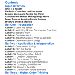 Robot Components And Their Functions Worksheet Activity Booklet