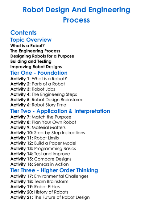 Robot Design And Engineering Process Worksheet Activity Booklet