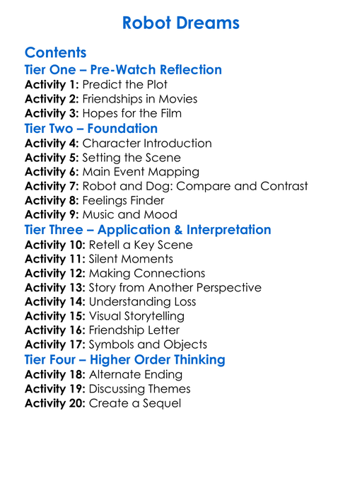 Robot Dreams Worksheet Activity Booklet