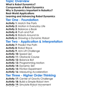 Robot Dynamics Worksheet Activity Booklet