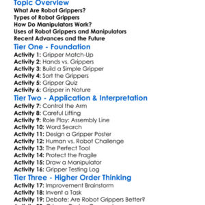 Robot Grippers And Manipulators Worksheet Activity Booklet