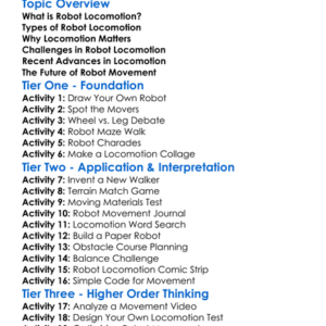 Robot Locomotion Worksheet Activity Booklet