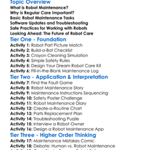Robot Maintenance And Care Worksheet Activity Booklet