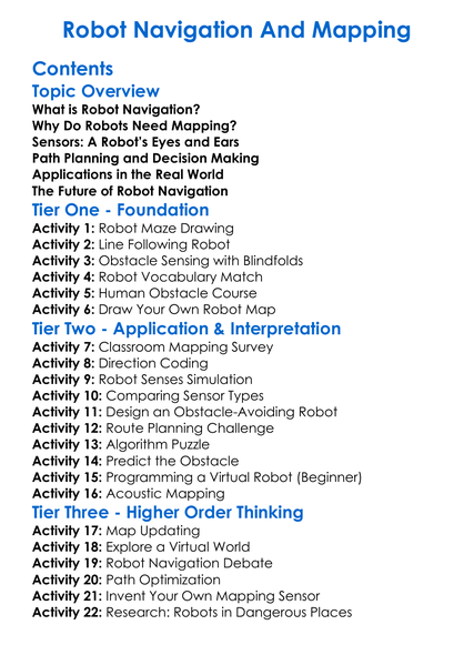 Robot Navigation And Mapping Worksheet Activity Booklet