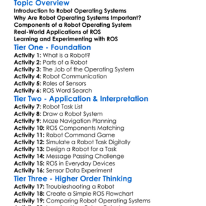 Robot Operating Systems Worksheet Activity Booklet