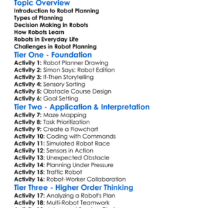 Robot Planning And Decision Making Worksheet Activity Booklet