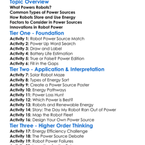 Robot Power Sources Worksheet Activity Booklet