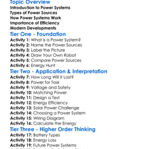Robot Power Systems Worksheet Activity Booklet