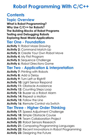 Robot Programming With Cc Worksheet Activity Booklet