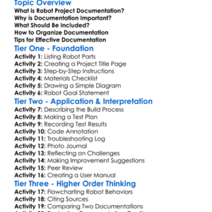 Robot Project Documentation Worksheet Activity Booklet