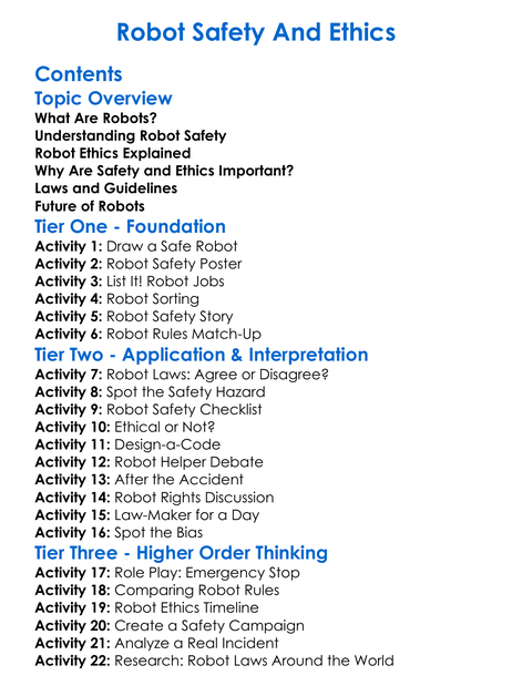 Robot Safety And Ethics Worksheet Activity Booklet