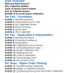 Robot Sensors Calibration Worksheet Activity Booklet