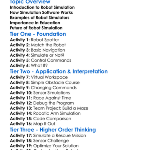 Robot Simulation Software Worksheet Activity Booklet