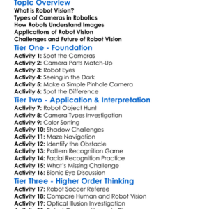 Robot Vision And Cameras Worksheet Activity Booklet