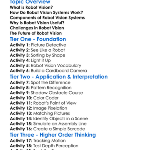 Robot Vision Systems Worksheet Activity Booklet