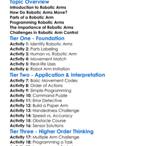Robotic Arm Control Worksheet Activity Booklet