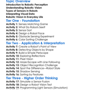 Robotic Perception And Vision Worksheet Activity Booklet