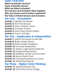 Robotic Sensors And Actuators Worksheet Activity Booklet