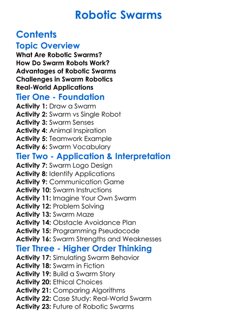 Robotic Swarms Worksheet Activity Booklet