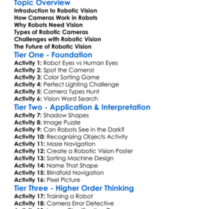 Robotic Vision And Cameras Worksheet Activity Booklet
