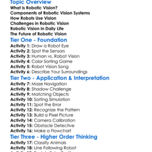 Robotic Vision Systems Worksheet Activity Booklet
