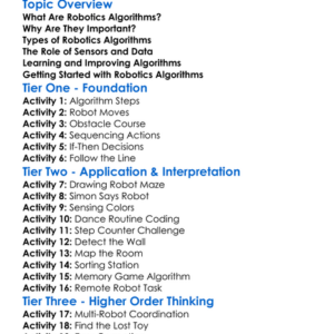 Robotics Algorithms Worksheet Activity Booklet