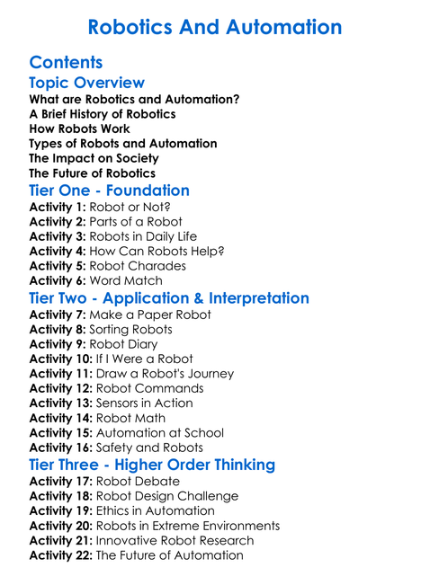 Robotics And Automation Worksheet Activity Booklet