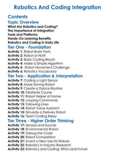 Robotics And Coding Integration Worksheet Activity Booklet