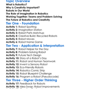 Robotics And Creativity Worksheet Activity Booklet