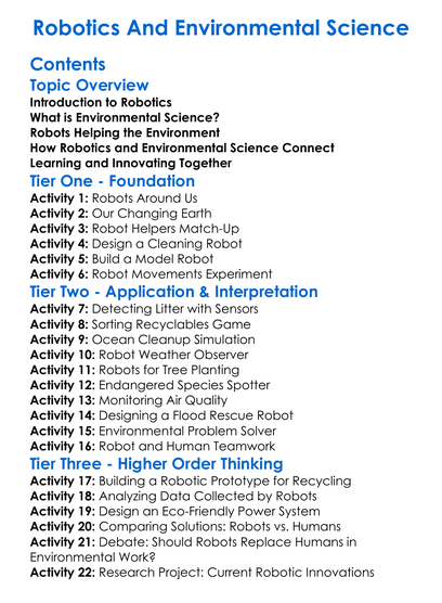 Robotics And Environmental Science Worksheet Activity Booklet