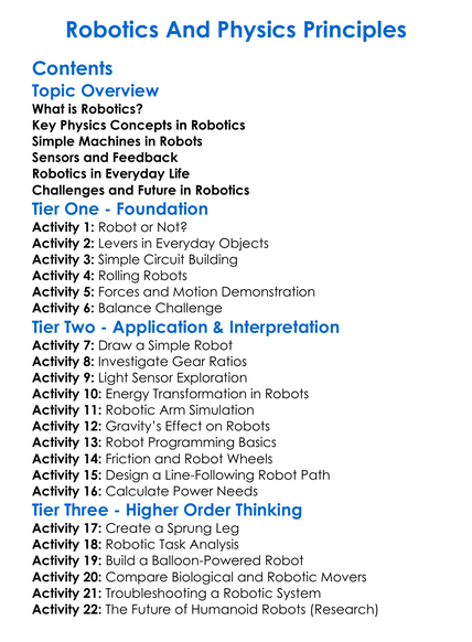 Robotics And Physics Principles Worksheet Activity Booklet