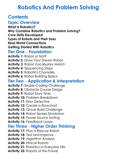 Robotics And Problem Solving Worksheet Activity Booklet